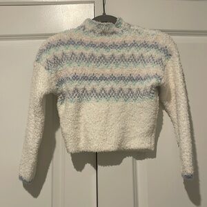 NWT GIRLS Aqua White and Blue Cowl Neck Sweater with Zigzag Pattern Size S